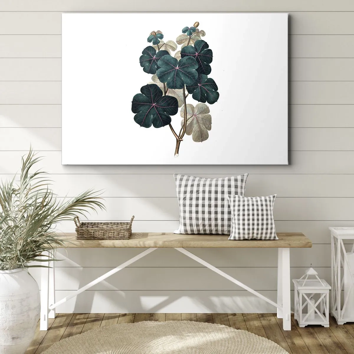 Canvas picture - Botanical illustration with leaves in shades of green and beige - 70x50cm - From the Old Herbarium - Modern wall decoration for the living room and bedroom ARTTOR