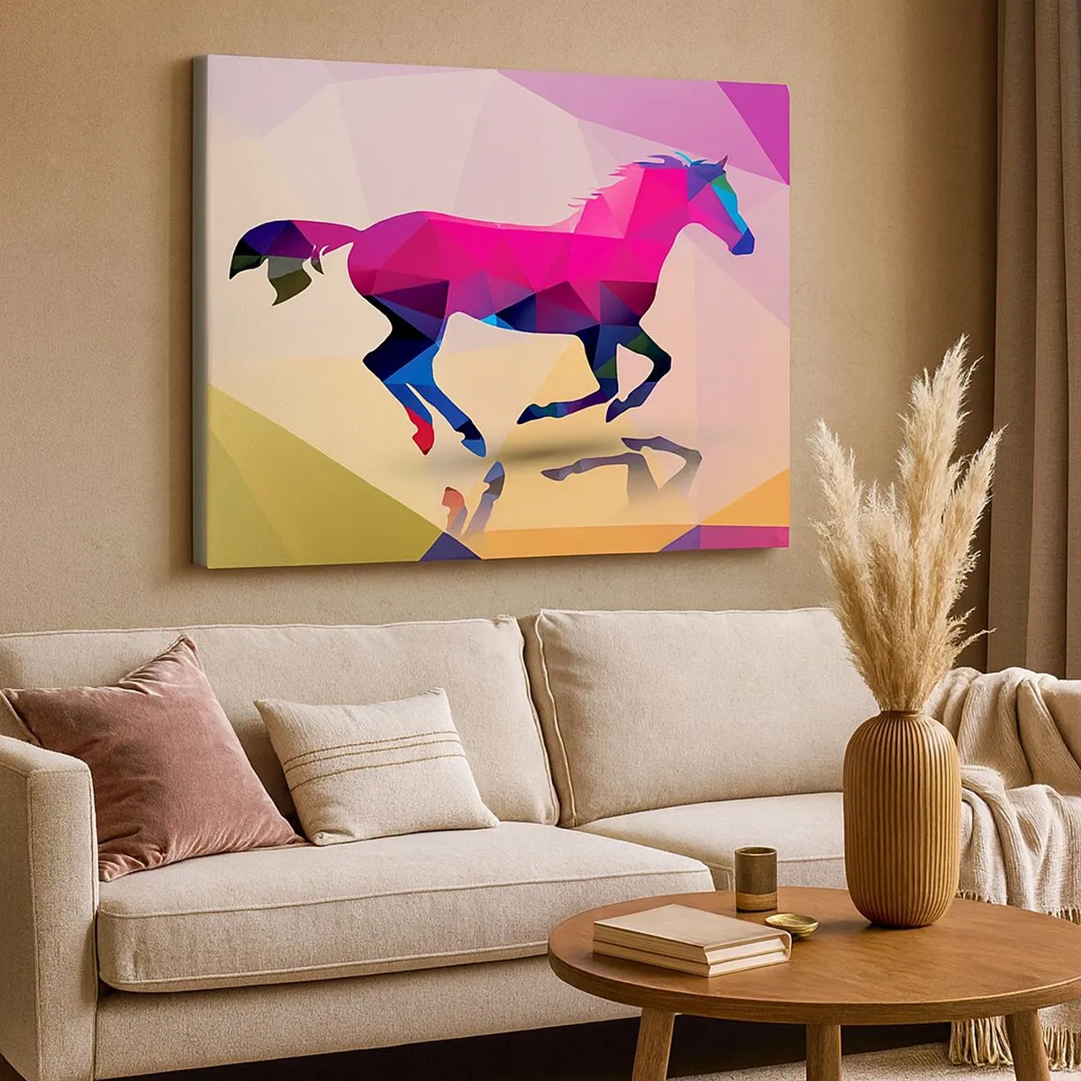 Canvas picture - Geometric silhouette of a galloping horse in vibrant colors - 70x50cm - Cubism Is Still Alive - Modern wall decoration for the living room and bedroom ARTTOR