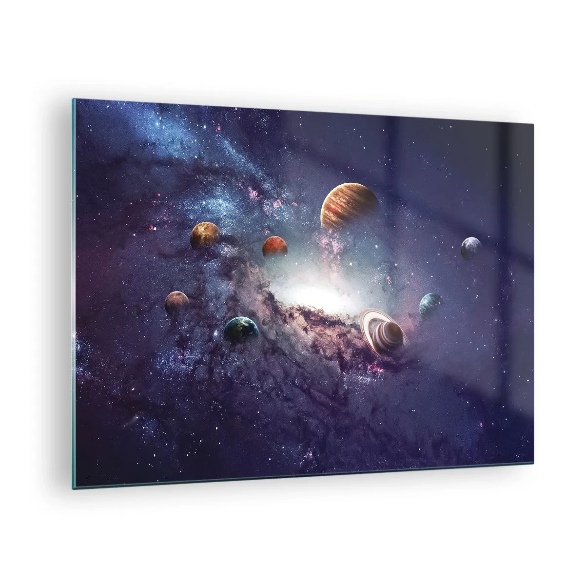 Glass picture - A fanciful vision of planets spinning in space - 70x50cm - Solar-Dancing System - Modern wall decoration for the living room and bedroom ARTTOR