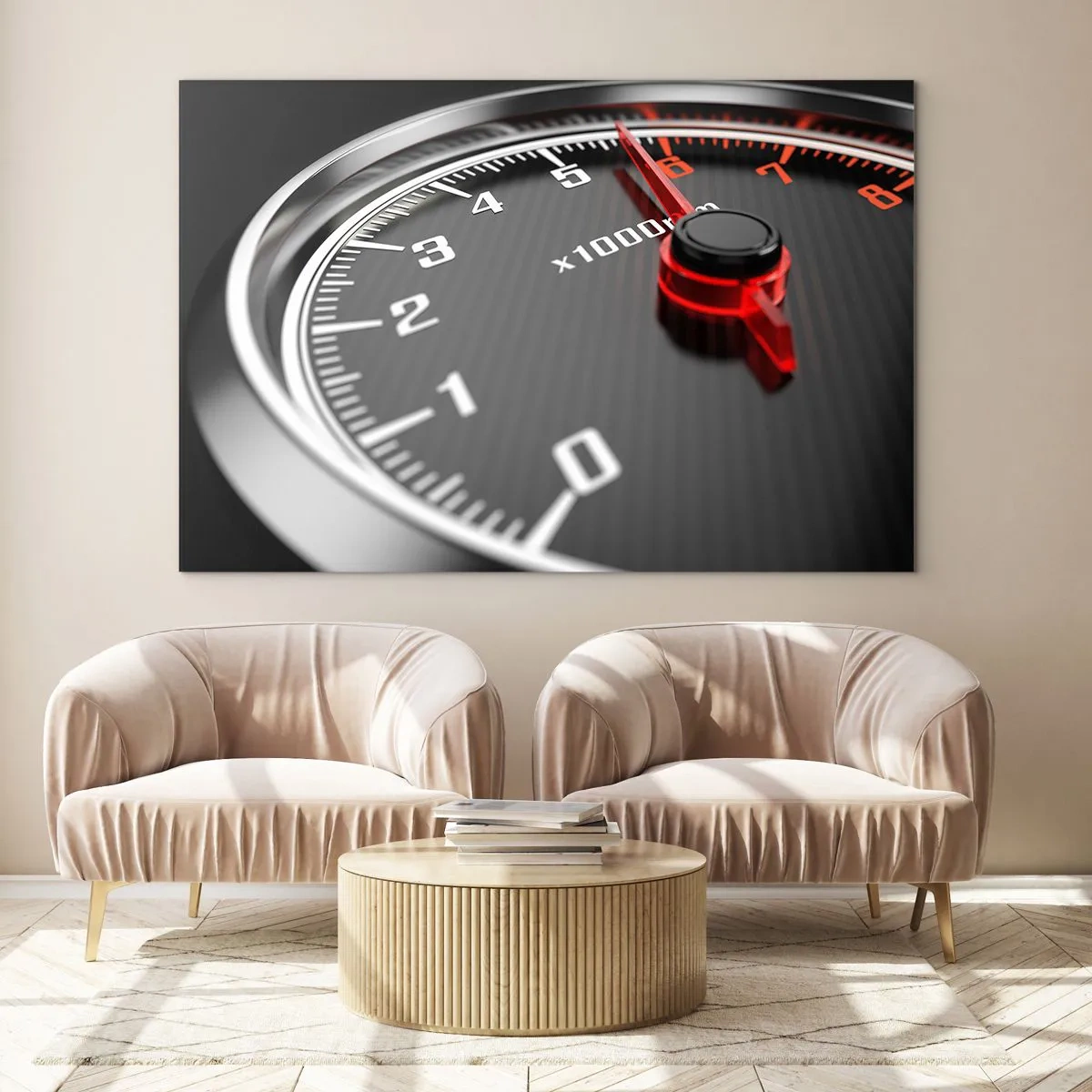 Glass picture - Tachometer in a sports car with a red indication - 70x50cm - Floor it - Modern wall decoration for the living room and bedroom ARTTOR