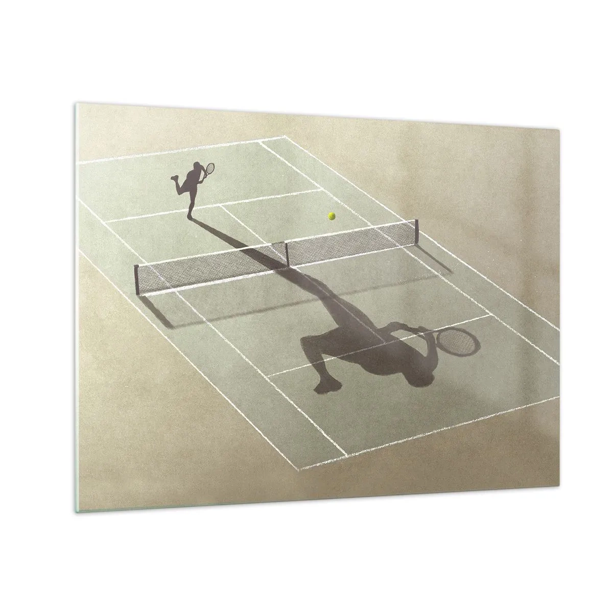 Glass picture - The figure of a tennis player and his shadow on the court during a serve - 70x50cm - Overcoming Yourself - Modern wall decoration for the living room and bedroom ARTTOR