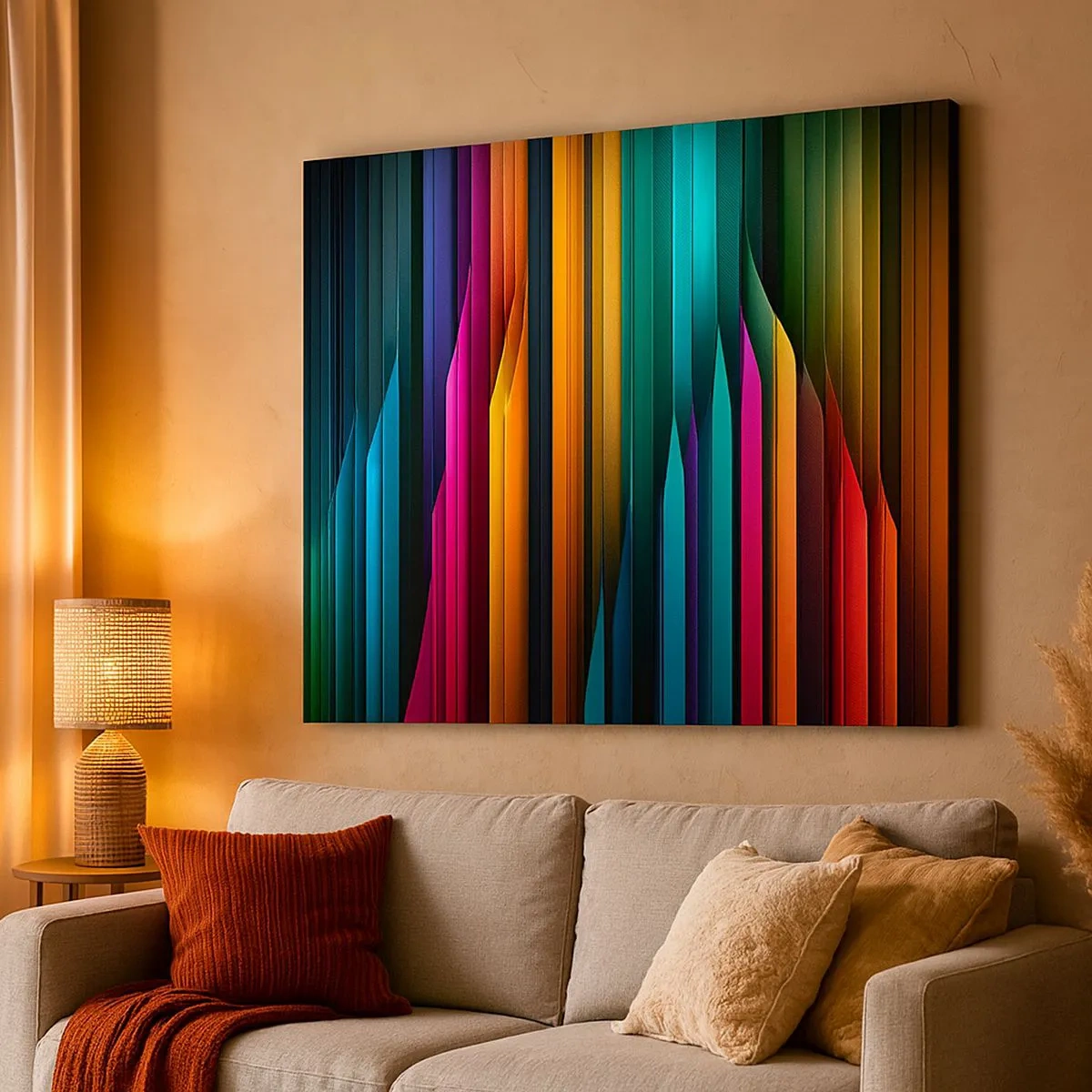 Canvas picture - Colorful vertical lines create a dynamic abstraction. - 70x50cm - Light Organs - Modern wall decoration for the living room and bedroom ARTTOR