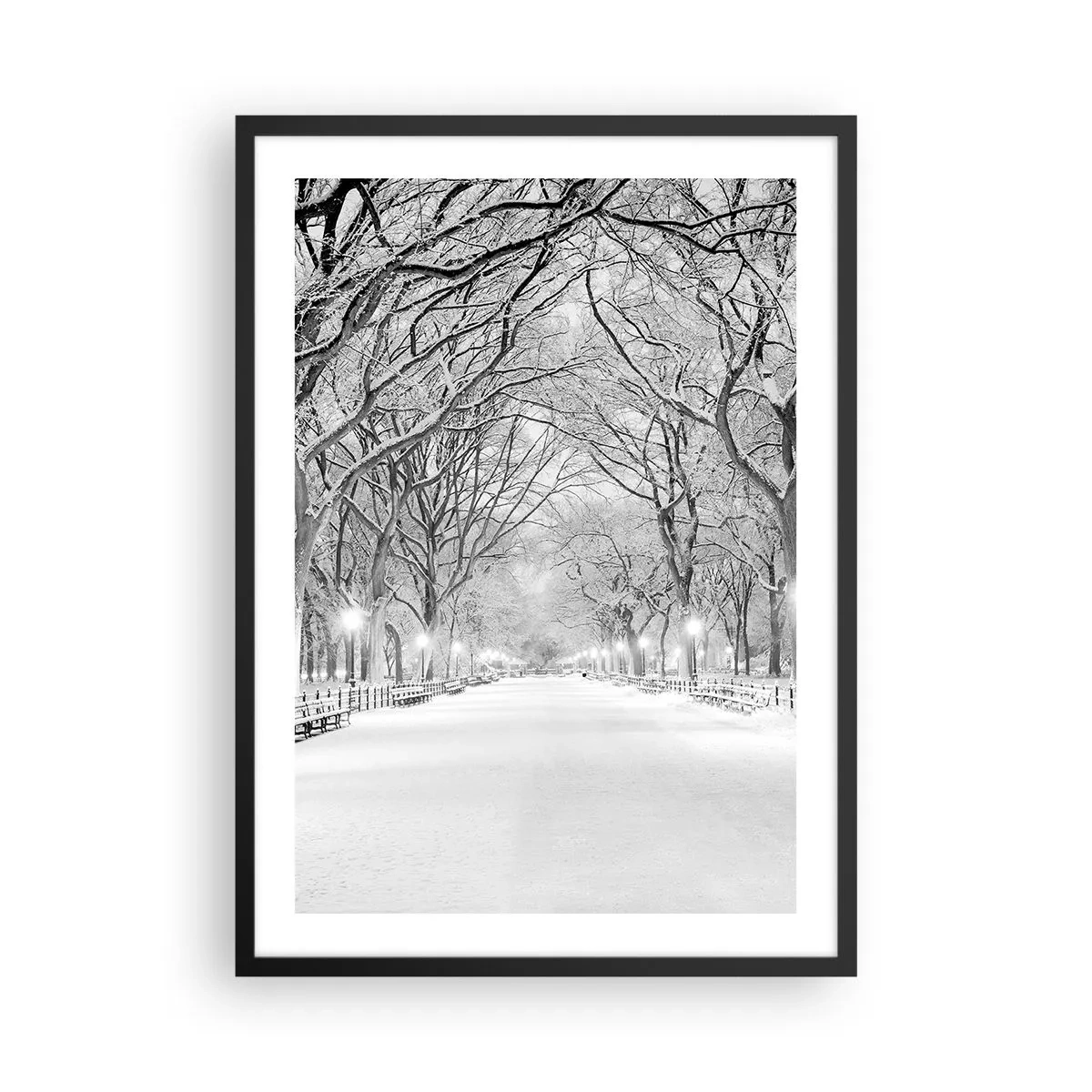 Poster in black frame - A winter avenue of trees covered with snow in the park - 50x70cm - Four Seasons: Winter - Modern wall decoration for the living room and bedroom ARTTOR