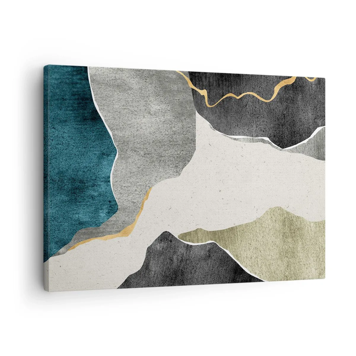 Canvas picture - Geometric forms in shades of gray, green and gold - 70x50cm - Mosaic Composition with a Gold Thread - Modern wall decoration for the living room and bedroom ARTTOR