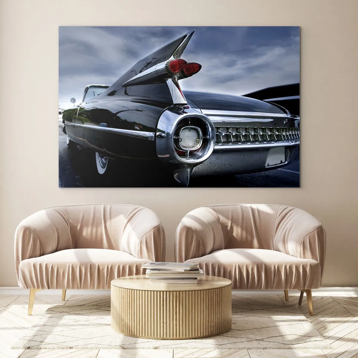 Glass picture - Stylish classic car taillights in glossy black paint - 70x50cm - That's Why It Is Beautiful! - Modern wall decoration for the living room and bedroom ARTTOR