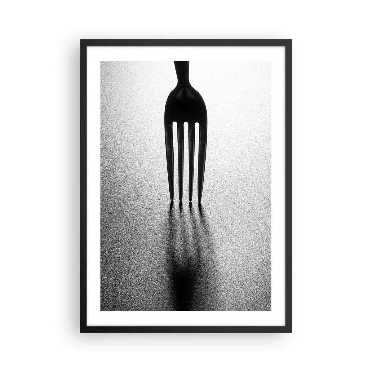 Poster in black frame - A minimalist black and white photograph of a fork and shadow. - 50x70cm - Light and Shade - Modern wall decoration for the living room and bedroom ARTTOR
