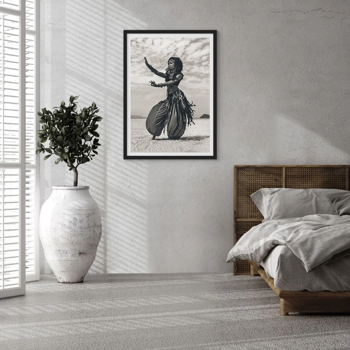 Poster in black frame - An ethnic dancer against a desert landscape - 50x70cm - Dance of Southern Islands - Modern wall decoration for the living room and bedroom ARTTOR
