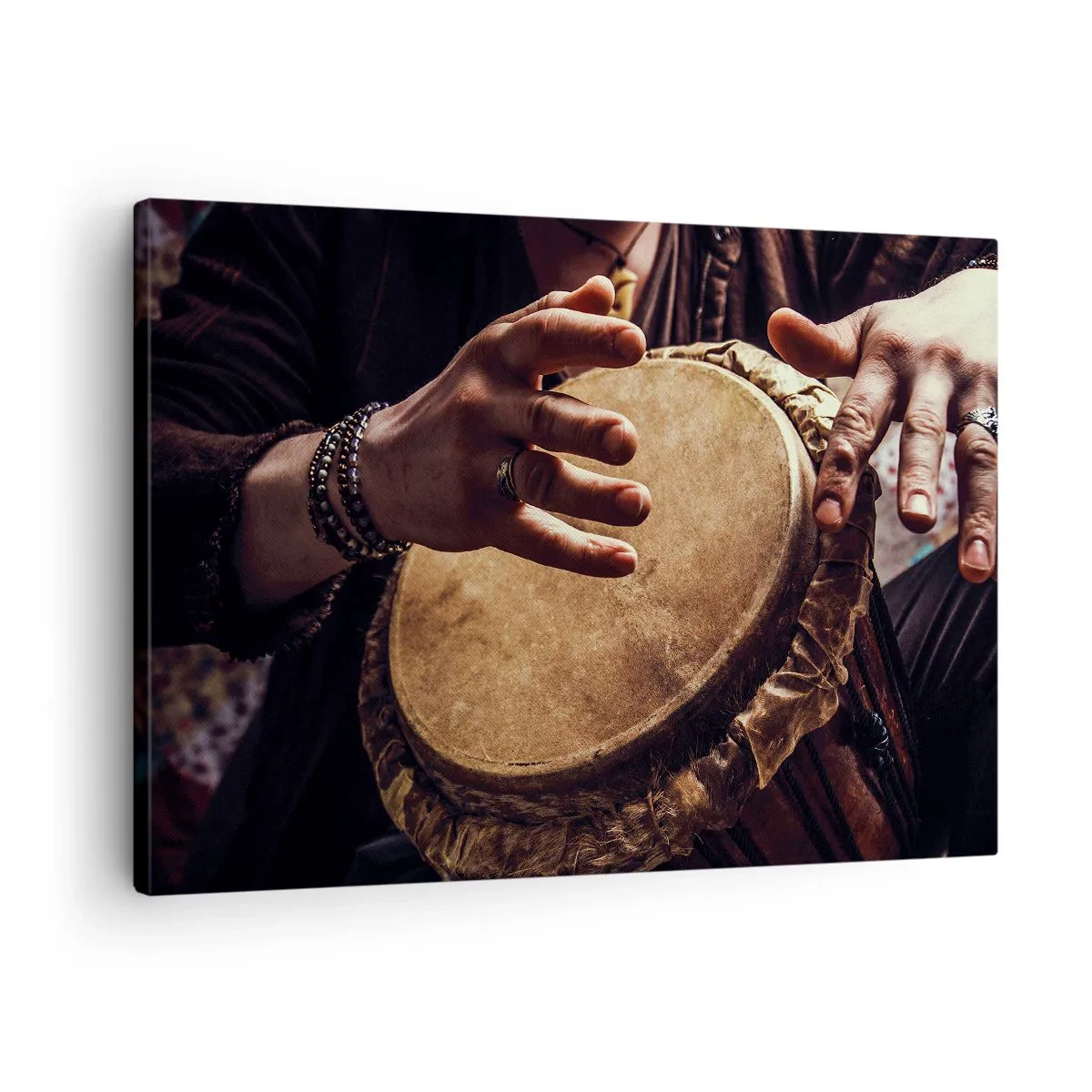 Canvas picture - Hands playing a traditional djembe drum - 70x50cm - In the Rhythm of the Heart - Modern wall decoration for the living room and bedroom ARTTOR