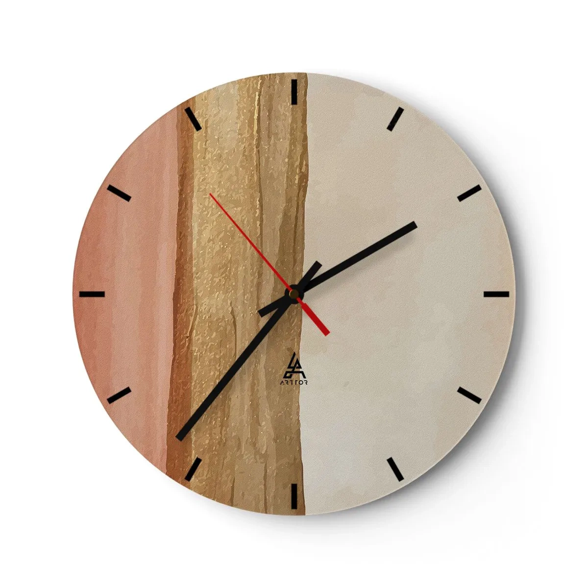 Wall clock - Clock on glass - Vertical stripes in shades of beige, wood and terracotta - 30x30cm - Vertical Composition - Modern wall decoration for the living room, kitchen, and bedroom ARTTOR