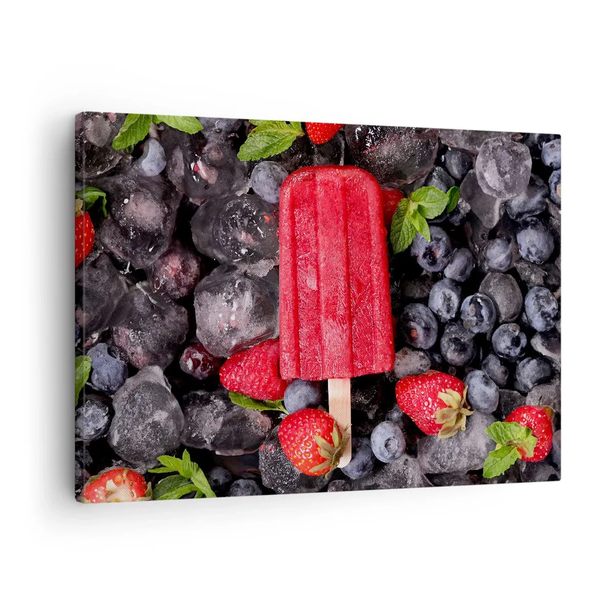Canvas picture - Red popsicle surrounded by fruit and ice - 70x50cm - Flavour of Hot Summer - Modern wall decoration for the living room and bedroom ARTTOR