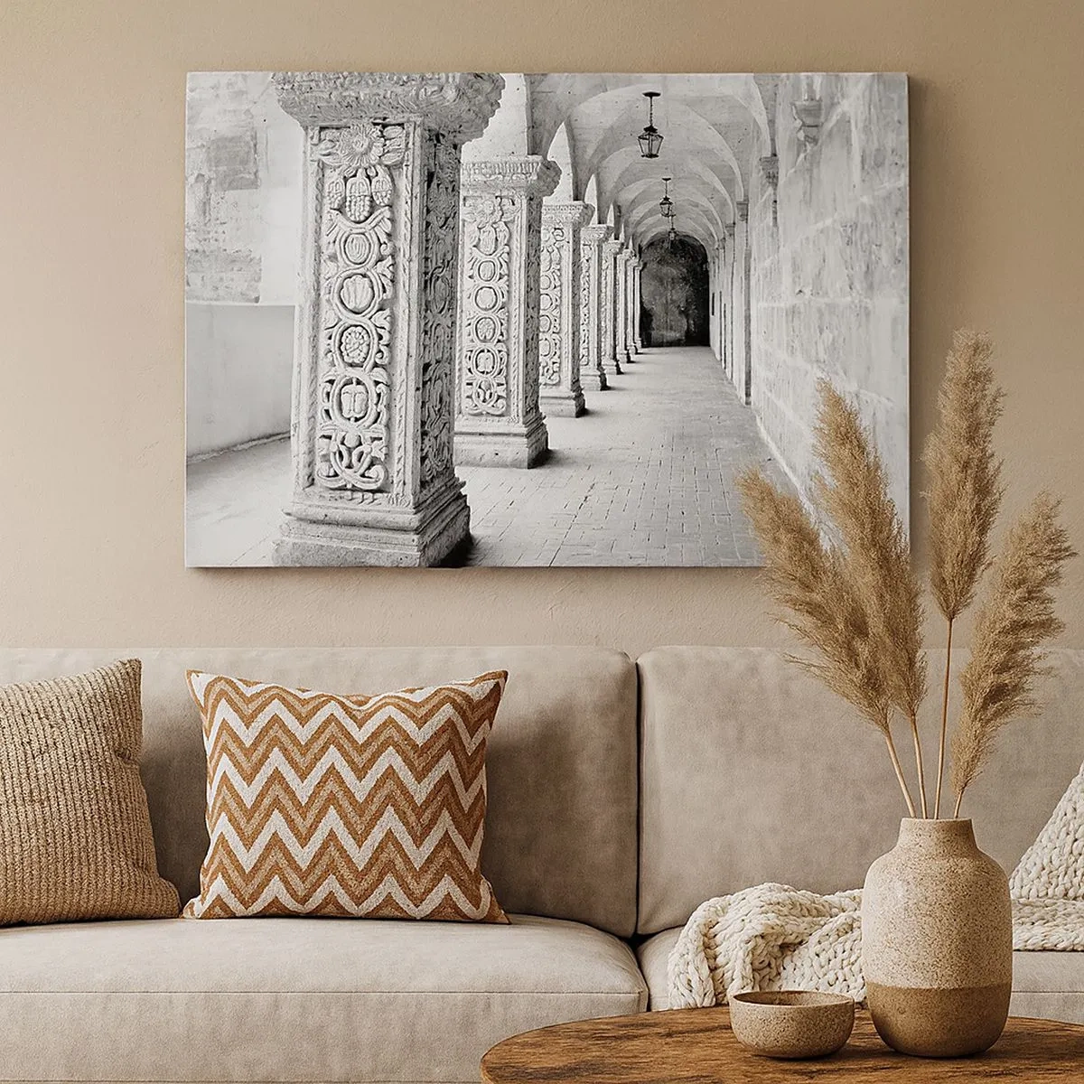 Canvas picture - Historic columns in a monochromatic shot - 70x50cm - Where is this Going...? - Modern wall decoration for the living room and bedroom ARTTOR