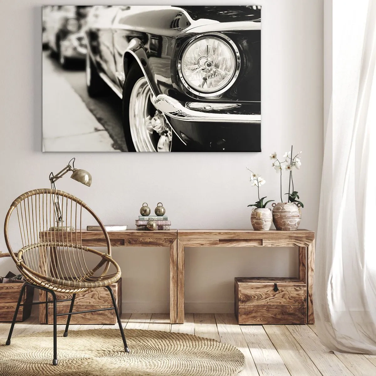 Canvas picture - An iconic classic car in elegant black and white - 70x50cm - Lasting Shine - Modern wall decoration for the living room and bedroom ARTTOR