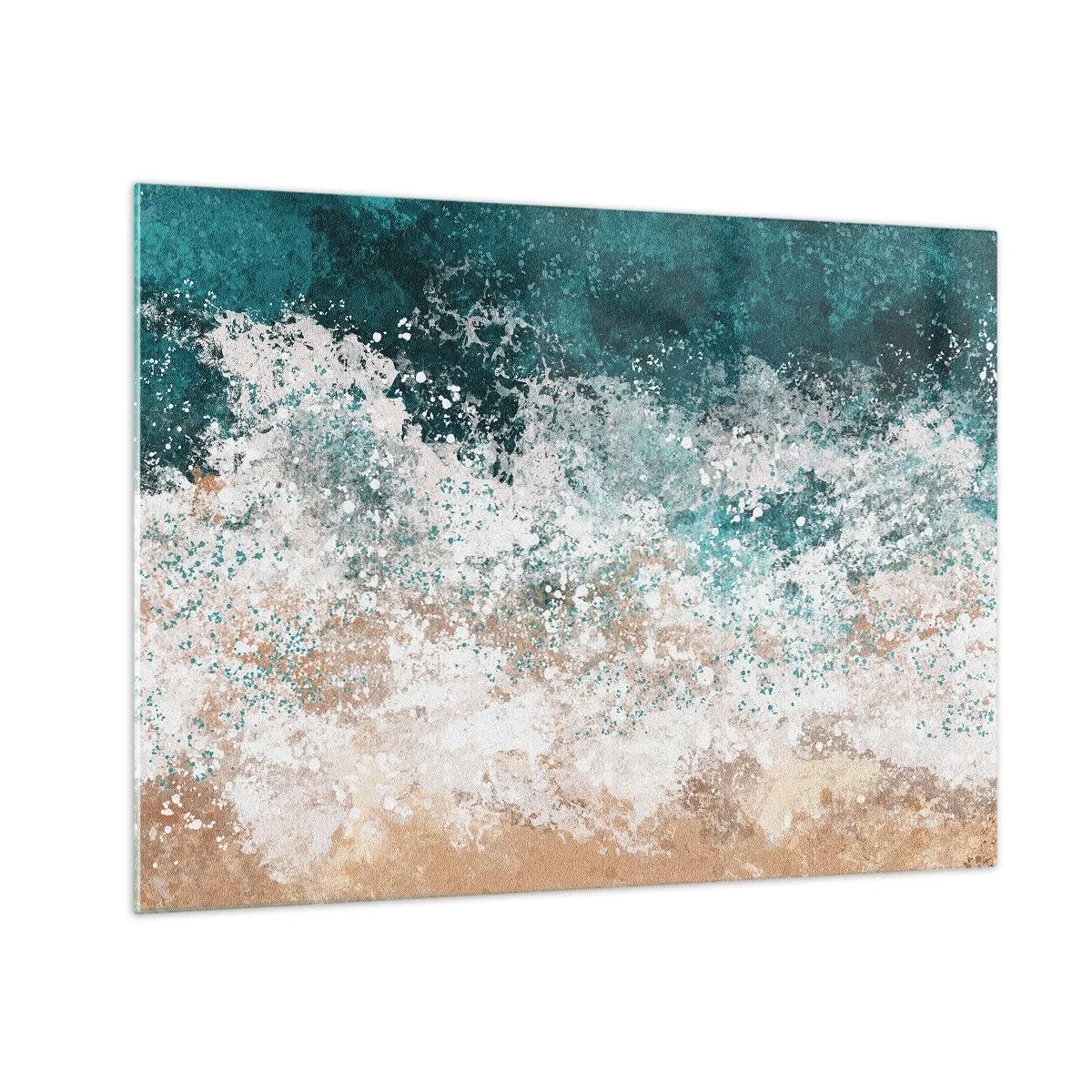 Glass picture - Abstract sea wave in shades of turquoise, white and sandy beige - 70x50cm - Sea Tales - Modern wall decoration for the living room and bedroom ARTTOR
