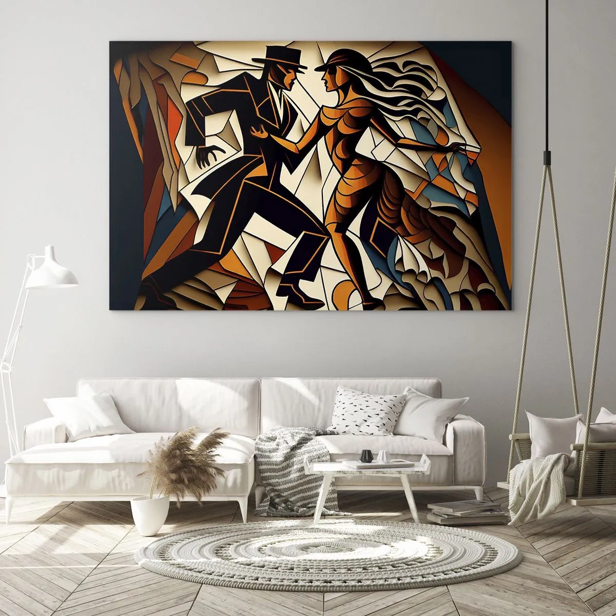 Glass picture - A stylized couple dancing in a dynamic abstract form. - 70x50cm - Dance of Passion - Modern wall decoration for the living room and bedroom ARTTOR