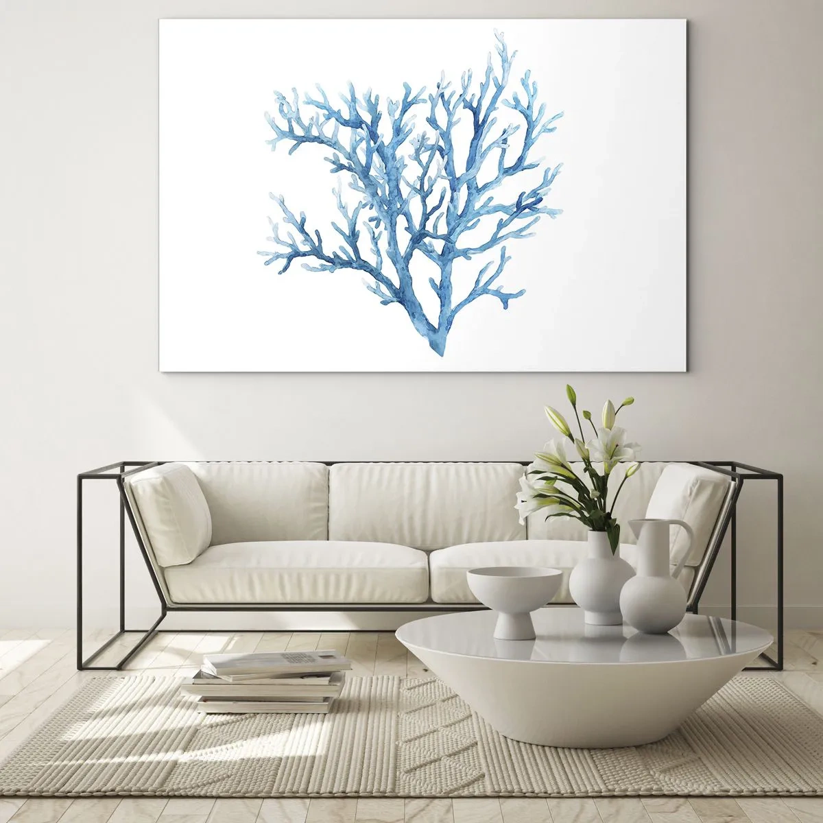 Glass picture - A delicate watercolor depicting blue coral - 70x50cm - Sea Filigree - Modern wall decoration for the living room and bedroom ARTTOR