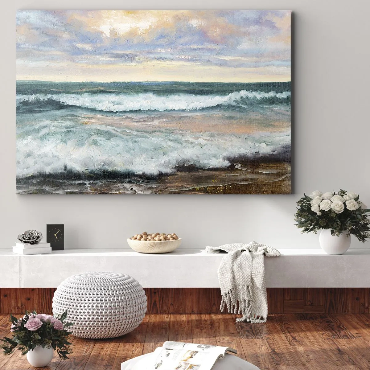 Canvas picture - Sea waves against a cloudy sky at sunset - 70x50cm - Here You Will Smooth Your Soul - Modern wall decoration for the living room and bedroom ARTTOR
