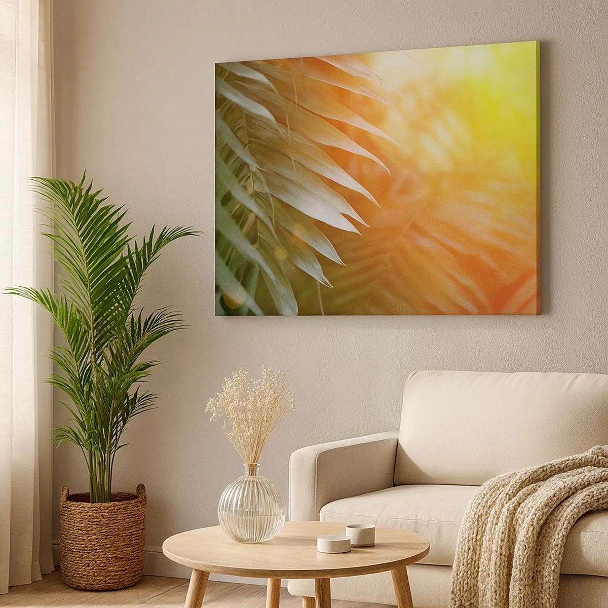 Canvas picture - Palm leaves in the rays of the sunset - 70x50cm - Morning in the Jungle - Modern wall decoration for the living room and bedroom ARTTOR