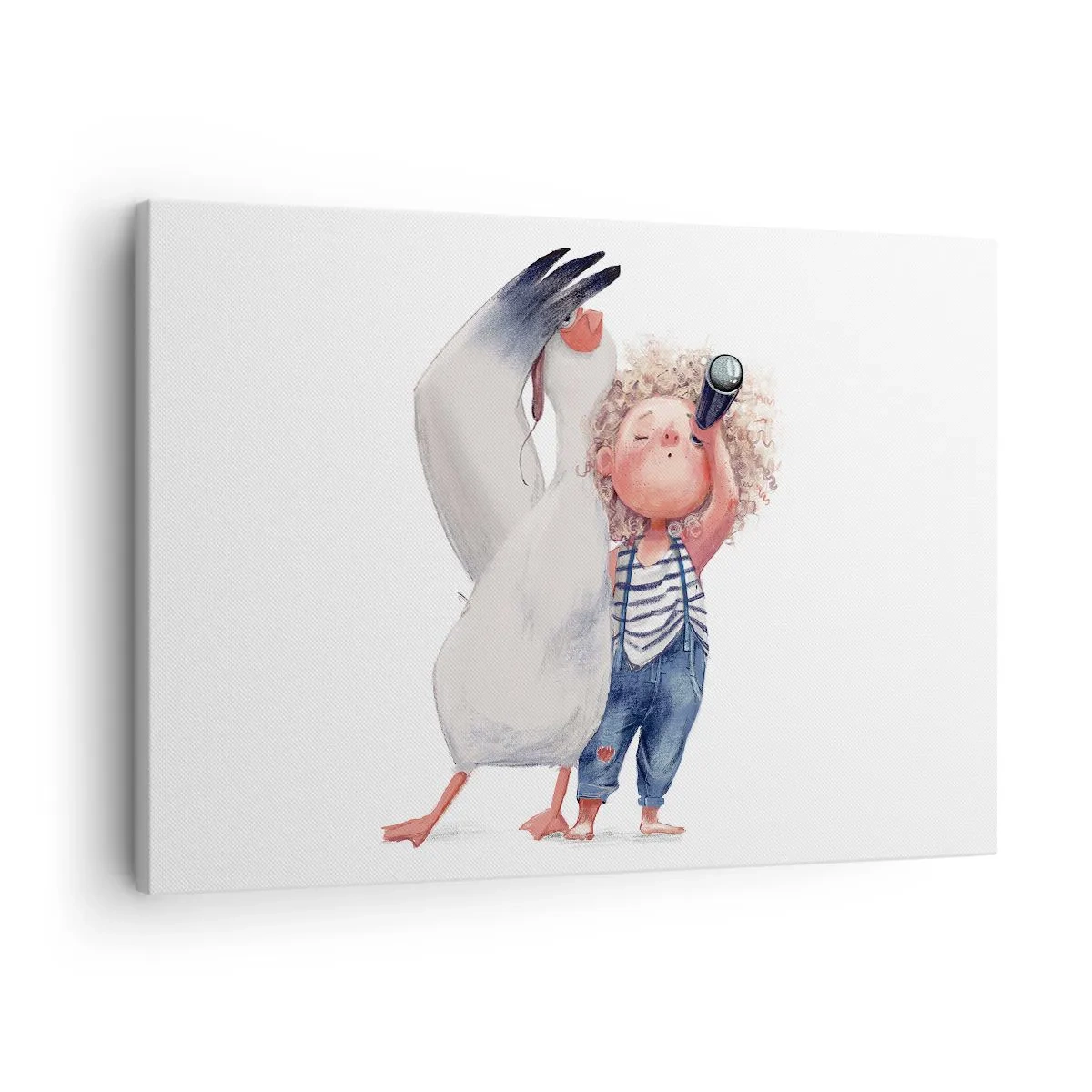 Canvas picture - Illustration of a child with a pelican and a telescope in his hand - 70x50cm - Plan of a Great Journey - Modern wall decoration for the living room and bedroom ARTTOR