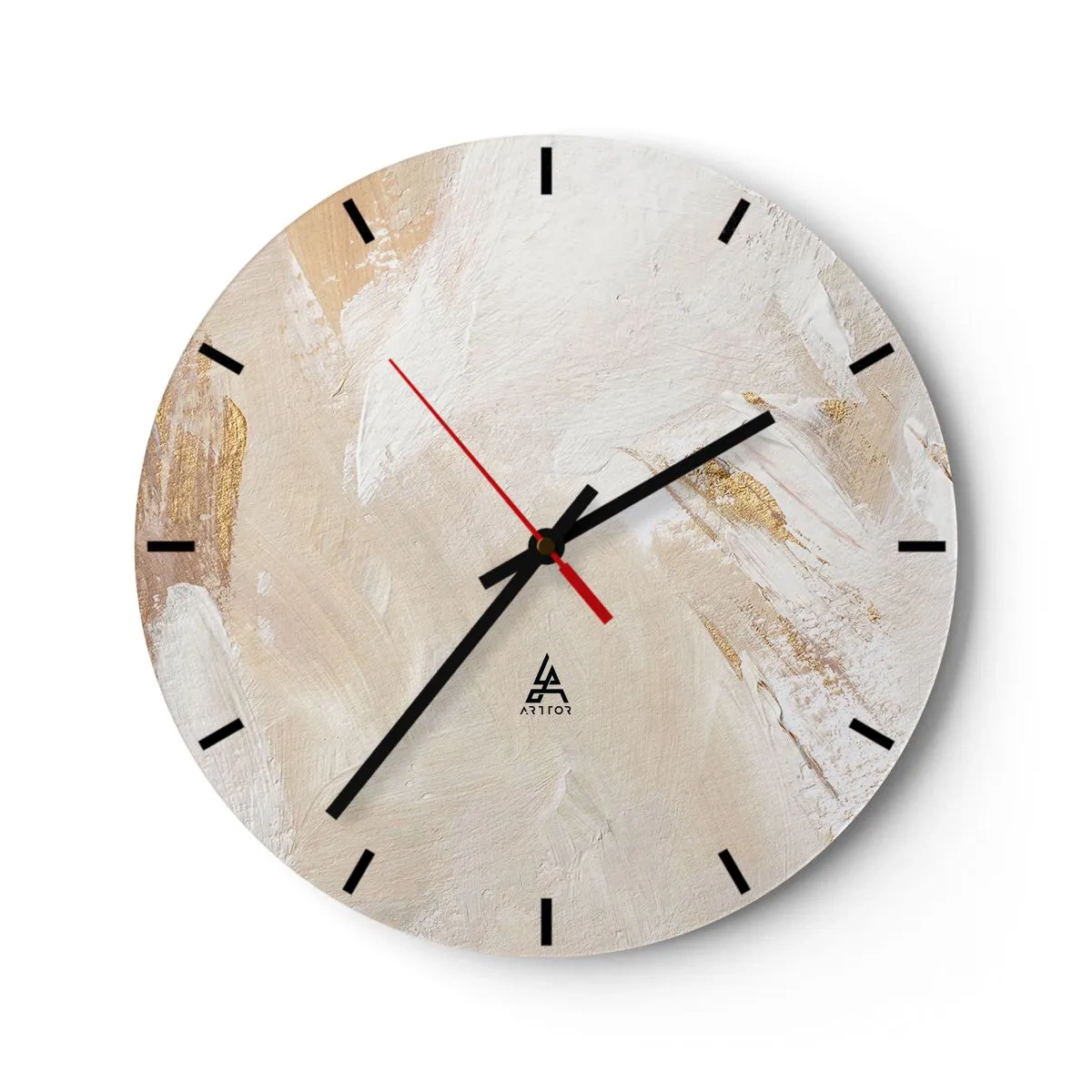 Wall clock - Clock on glass - Beige and white paint composition with brush texture - 30x30cm - Pastel Composition - Modern wall decoration for the living room, kitchen, and bedroom ARTTOR