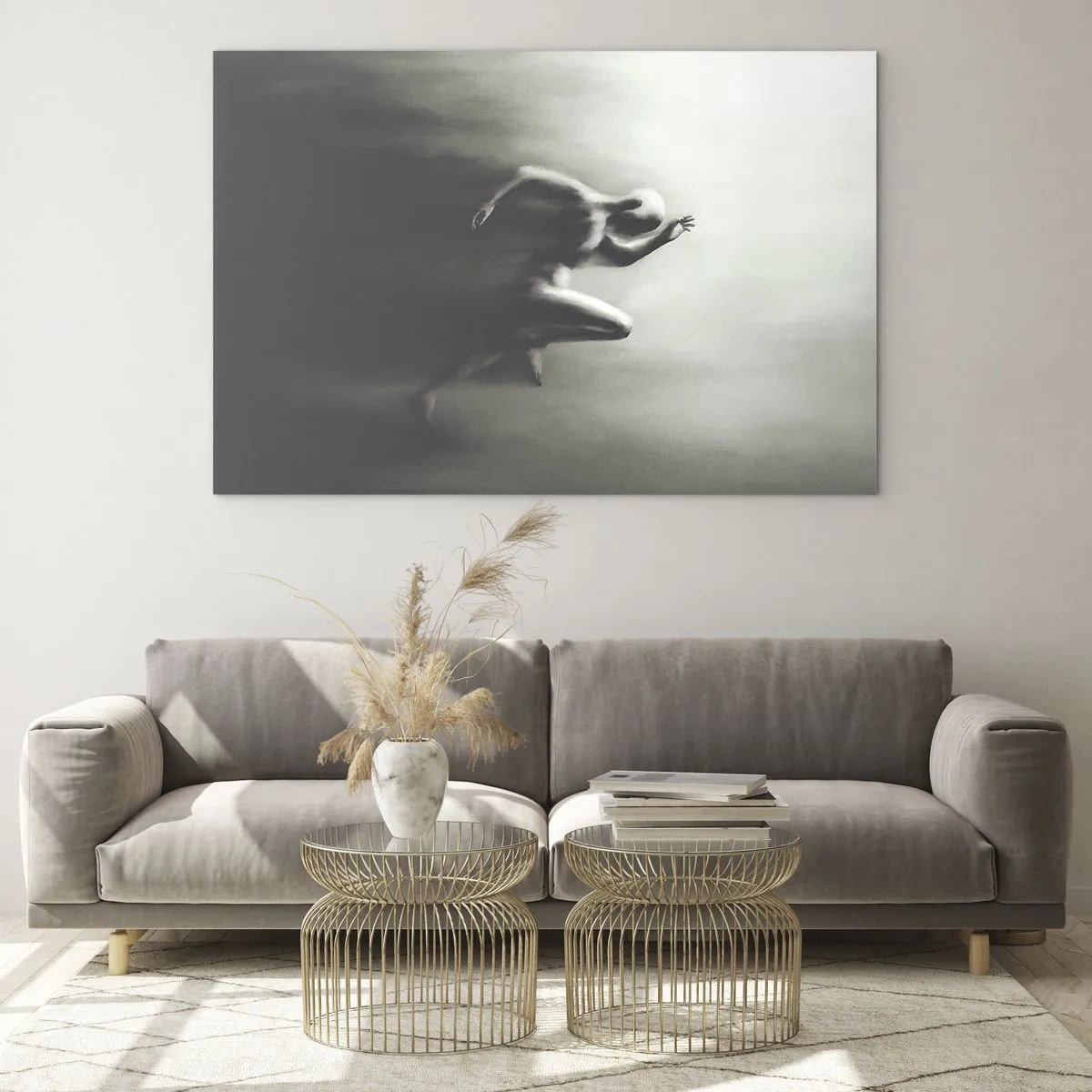 Glass picture - Dynamic silhouette of a running figure in blurred light - 70x50cm - Unstoppable - Modern wall decoration for the living room and bedroom ARTTOR