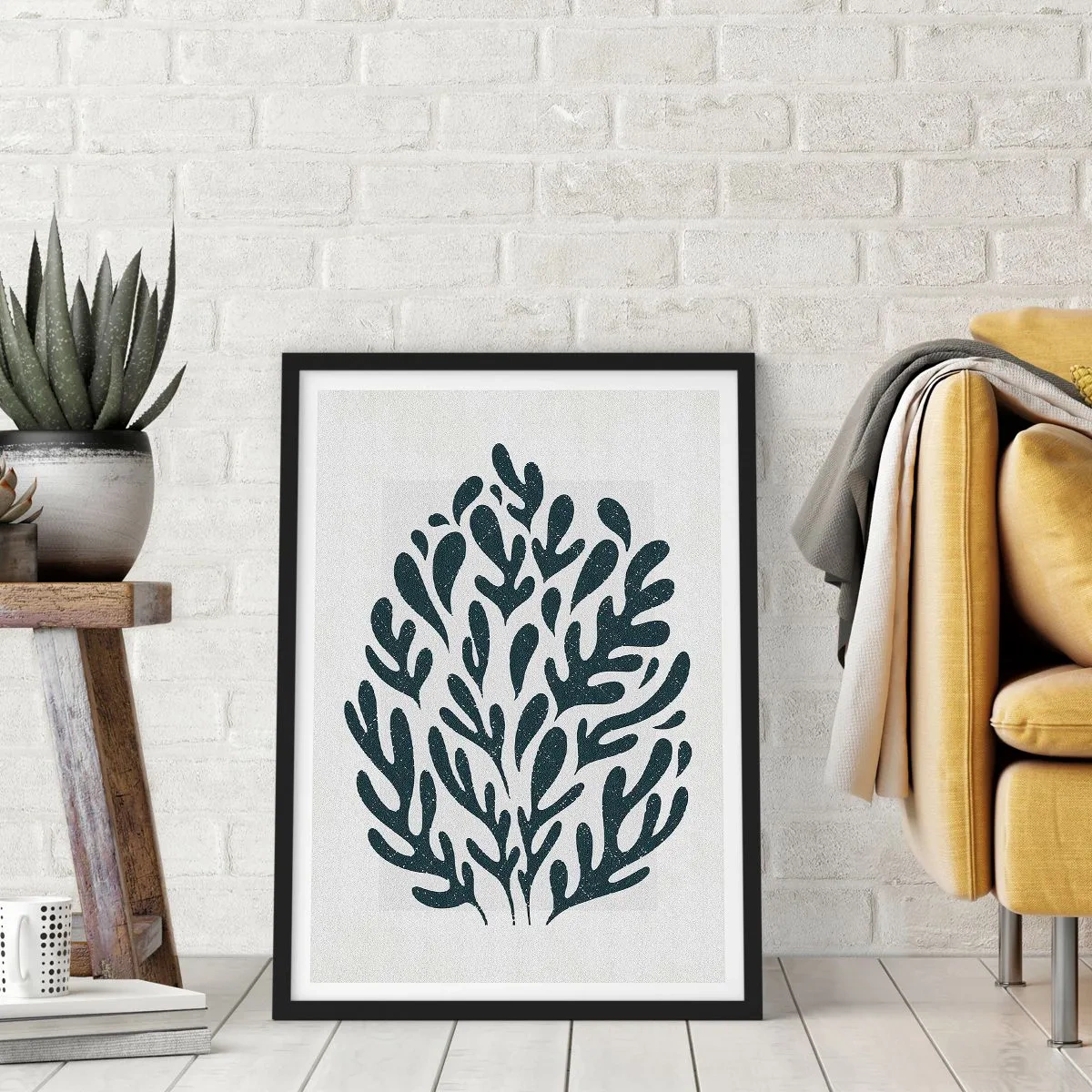 Poster in black frame - Black plant composition on a light background - 50x70cm - Shapes of Nature - Modern wall decoration for the living room and bedroom ARTTOR