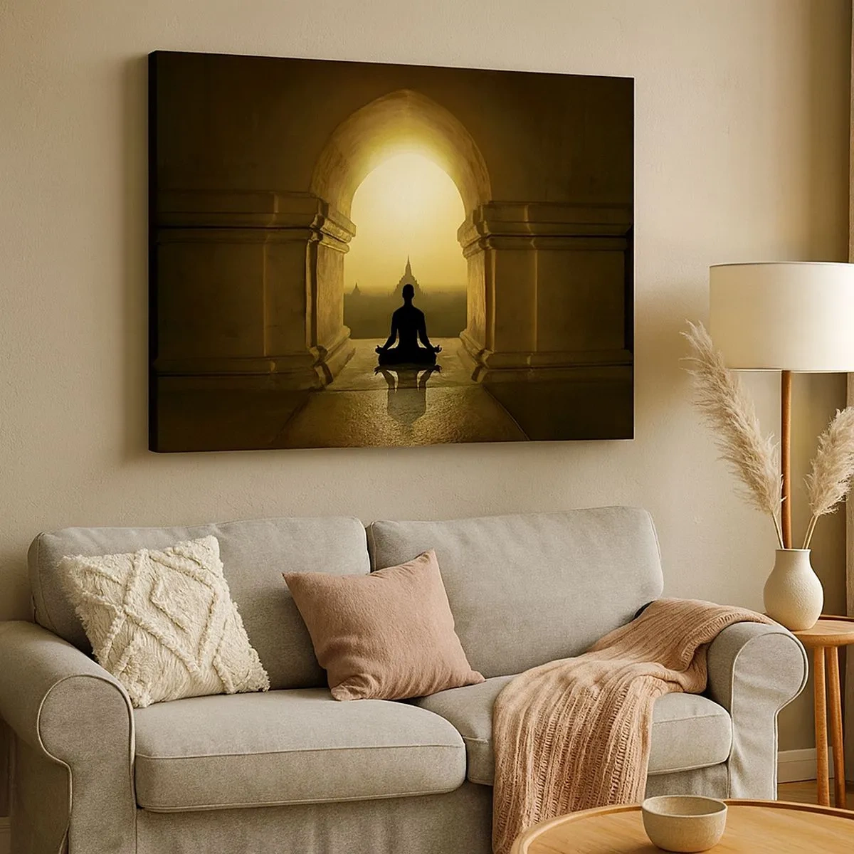 Canvas picture - Silhouette of a meditating person in the light of the setting sun - 70x50cm - Full Harmony - Modern wall decoration for the living room and bedroom ARTTOR
