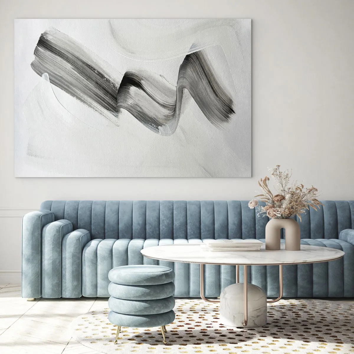 Glass picture - Gray abstract brush stroke on a light background - 70x50cm - Casually for Fun - Modern wall decoration for the living room and bedroom ARTTOR
