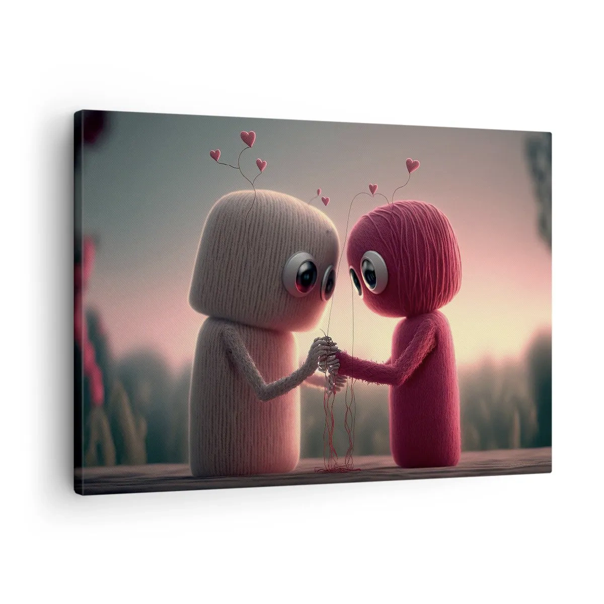 Canvas picture - Yarn characters in a charming heart-themed setting - 70x50cm - Everyone Is Allowed to Love - Modern wall decoration for the living room and bedroom ARTTOR
