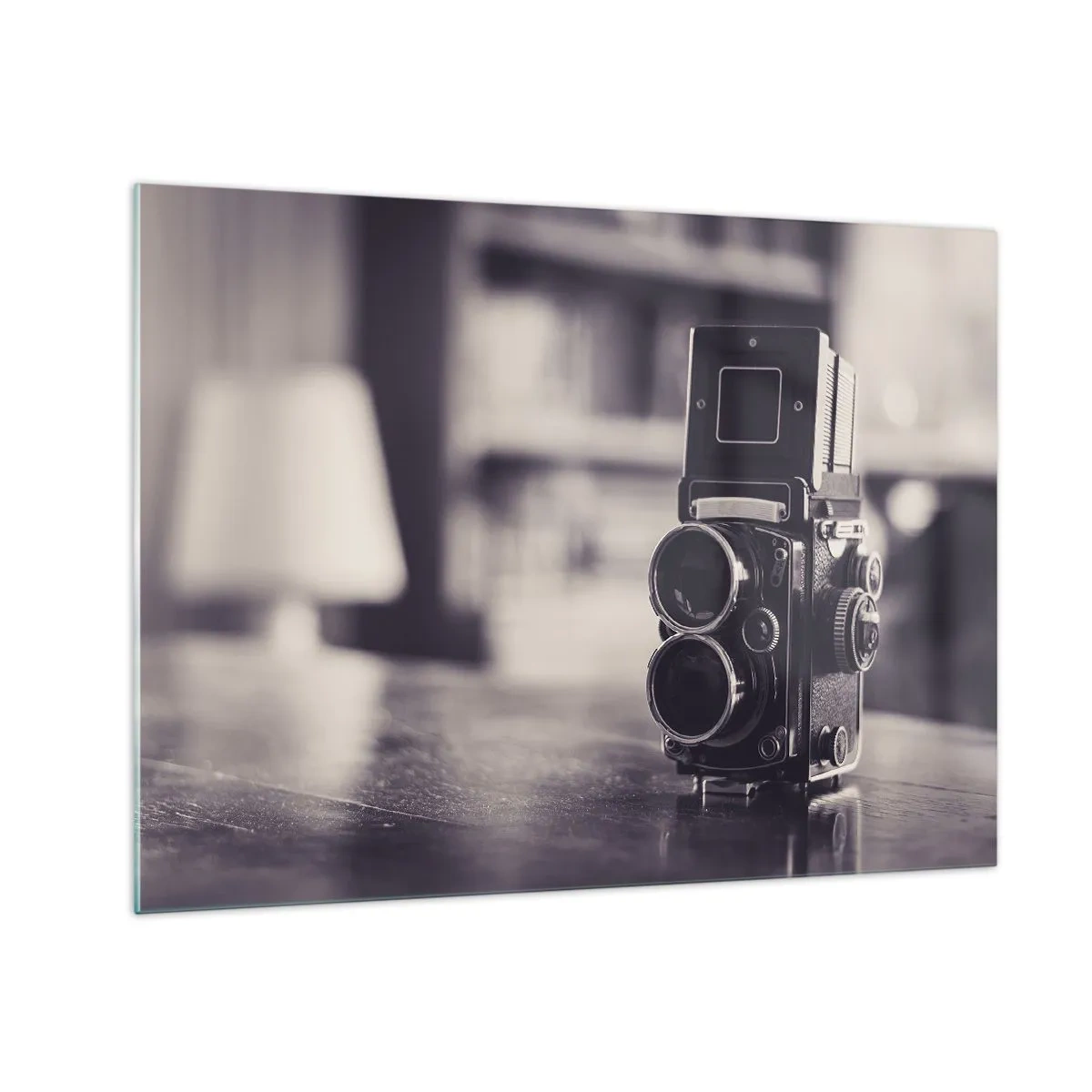 Glass picture - Black and white photograph of an antique camera - 70x50cm - Magic of the Old Photograph - Modern wall decoration for the living room and bedroom ARTTOR