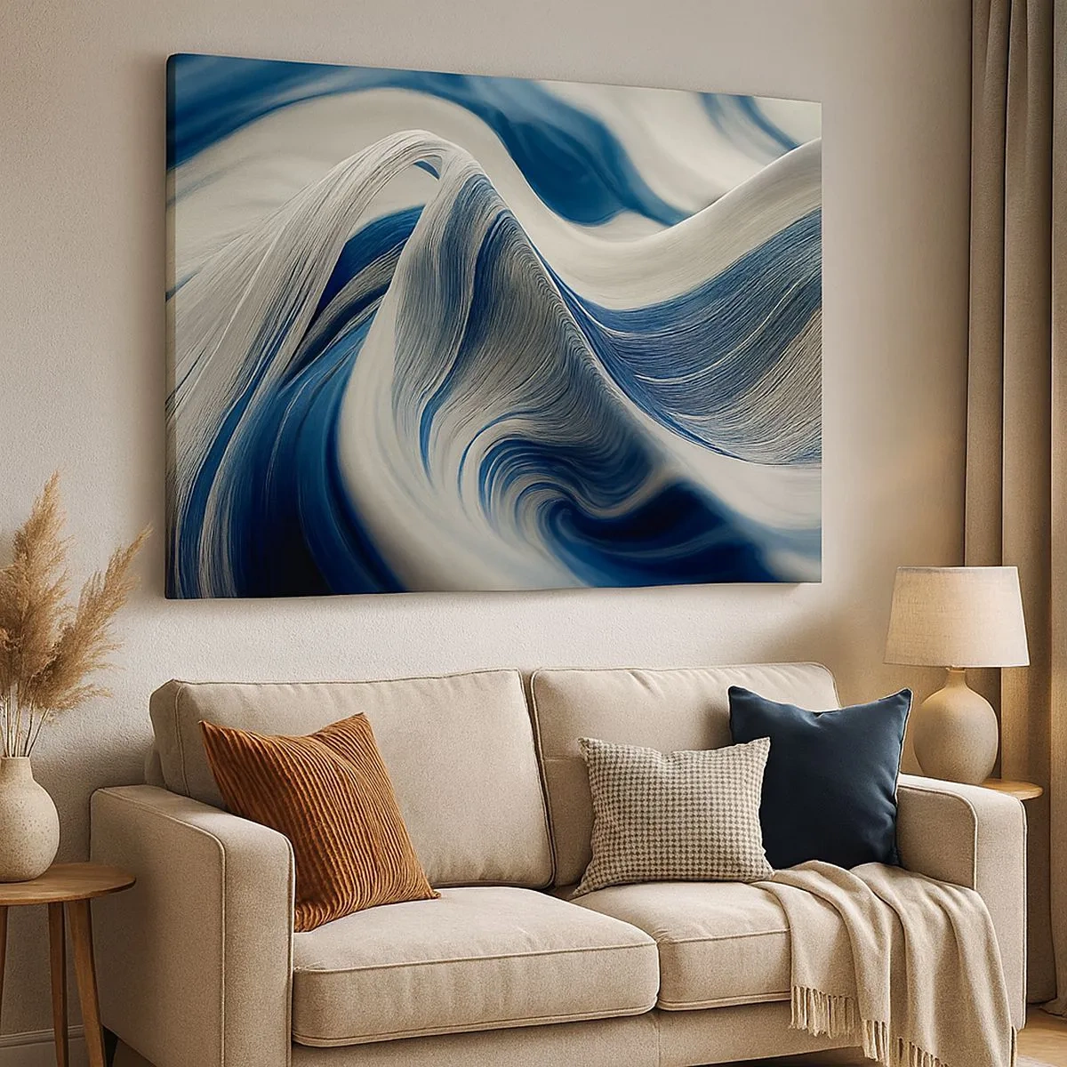 Canvas picture - Abstract waves in shades of blue and white - 70x50cm - Fluidity of Blue and White - Modern wall decoration for the living room and bedroom ARTTOR