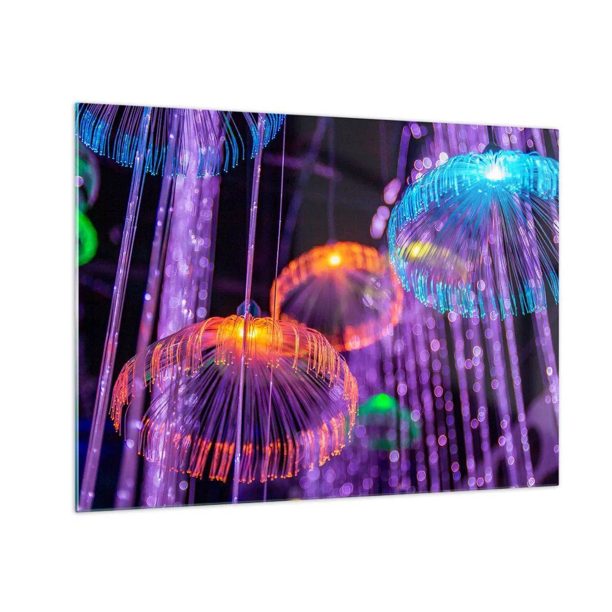 Glass picture - Colorful light structures resembling jellyfish - 70x50cm - Light Fountain - Modern wall decoration for the living room and bedroom ARTTOR