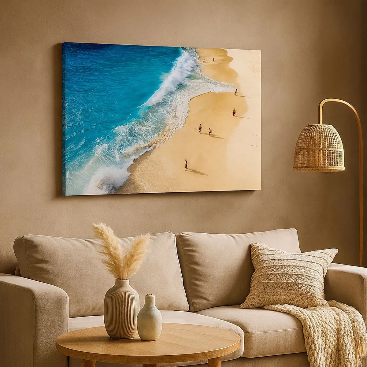 Canvas picture - A beach with turquoise water and people walking around - 70x50cm - And Next the Sun, Beach… - Modern wall decoration for the living room and bedroom ARTTOR