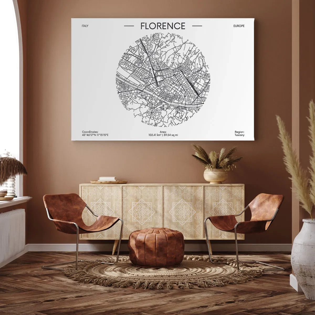 Canvas picture - A map of Florence in a minimalist black and white style - 70x50cm - Anatomy of Florence - Modern wall decoration for the living room and bedroom ARTTOR