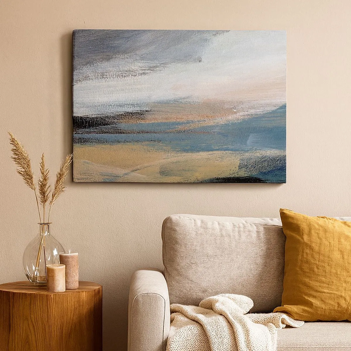 Canvas picture - Abstract landscape in subdued shades of blue and beige - 70x50cm - Abstract: Northern Landscsape - Modern wall decoration for the living room and bedroom ARTTOR