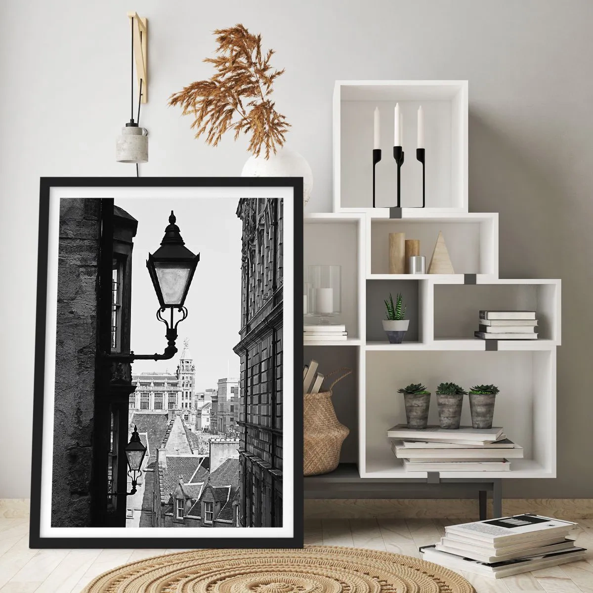 Poster in black frame - The charm of narrow streets - 50x70cm - Tale from Edinburgh - Modern wall decoration for the living room and bedroom ARTTOR