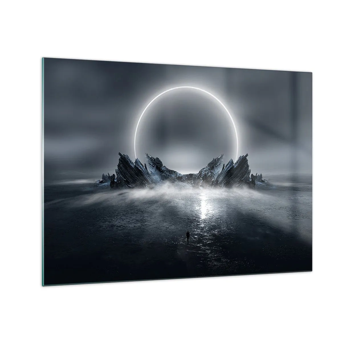 Glass picture - Dark scene with eclipse and rocky island - 70x50cm - The End of a Story - Modern wall decoration for the living room and bedroom ARTTOR