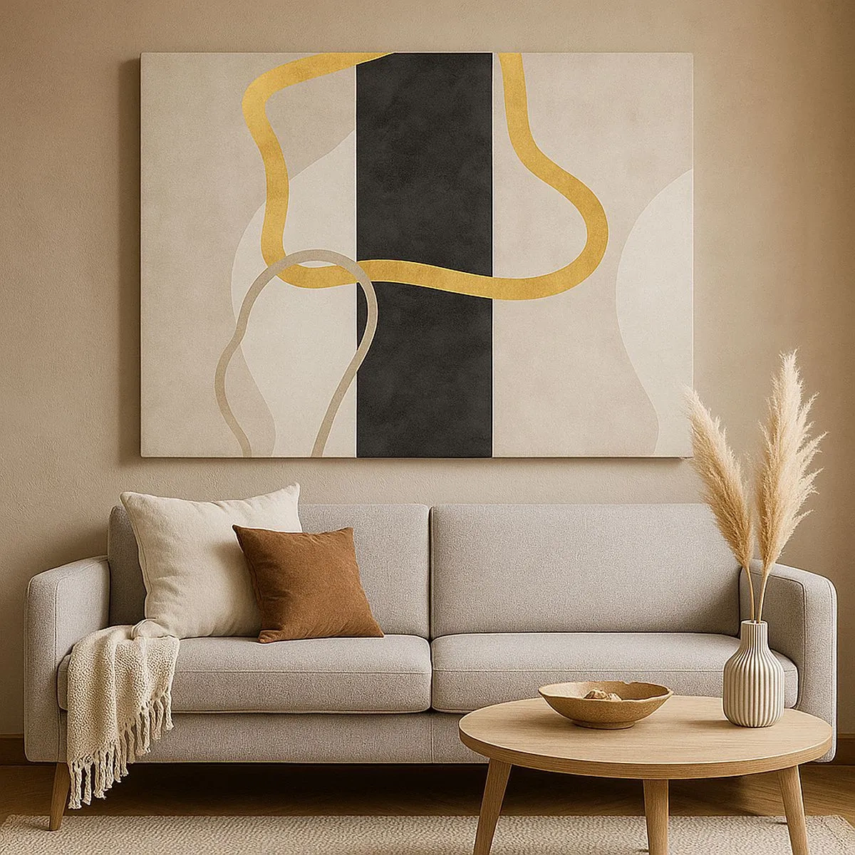 Canvas picture - A minimalist design with looped shapes in gold and black. - 70x50cm - Shapes in Loops - Modern wall decoration for the living room and bedroom ARTTOR