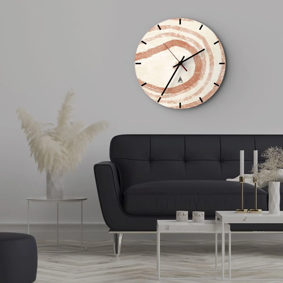 Wall clock - Clock on glass - Abstract coral circles on a light background - 30x30cm - Coral Circles - Composition - Modern wall decoration for the living room, kitchen, and bedroom ARTTOR