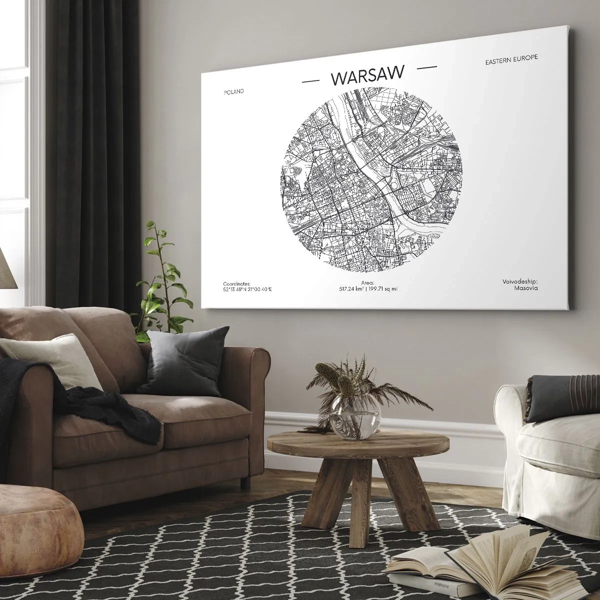 Canvas picture - A map of Warsaw in a minimalist style - 70x50cm - Anatomy of Warsaw - Modern wall decoration for the living room and bedroom ARTTOR