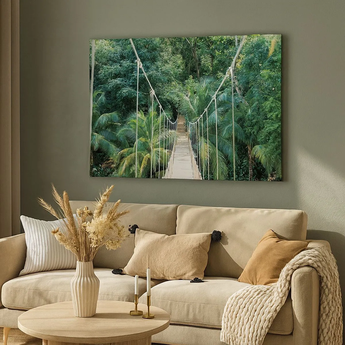 Canvas picture - A hanging bridge in a tropical jungle full of greenery - 70x50cm - Welcome to the Jungle! - Modern wall decoration for the living room and bedroom ARTTOR