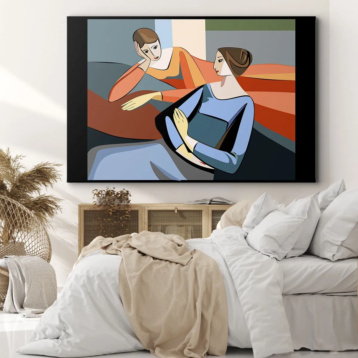 Canvas picture - Abstract illustration of two women in the cubist style - 70x50cm - Time for Confession - Modern wall decoration for the living room and bedroom ARTTOR
