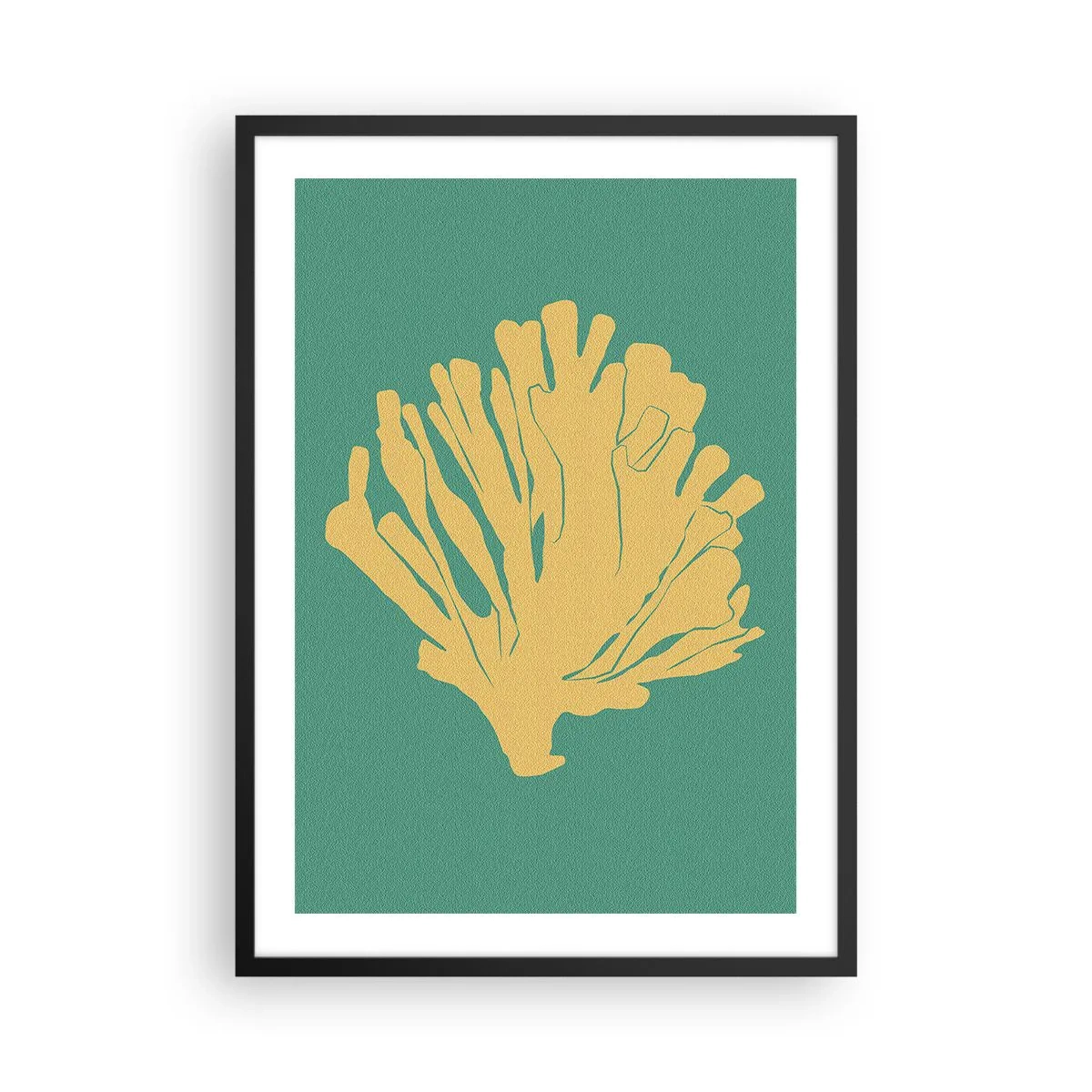 Poster in black frame - Golden coral on a turquoise background - 50x70cm - Bush of Underwater Forest - Modern wall decoration for the living room and bedroom ARTTOR