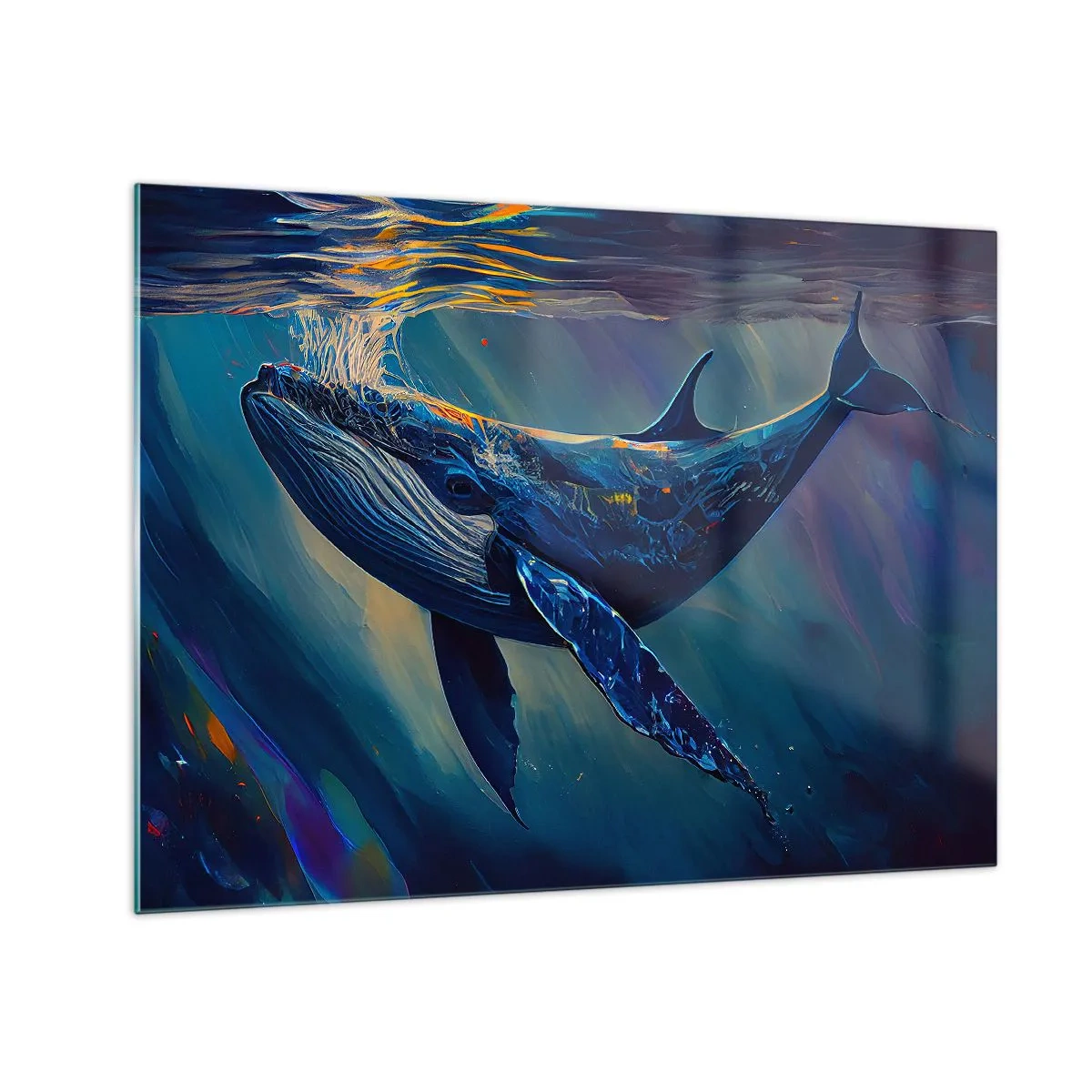 Glass picture - A whale floating beneath the water in the sunlight - 70x50cm - Welcome to My World - Modern wall decoration for the living room and bedroom ARTTOR