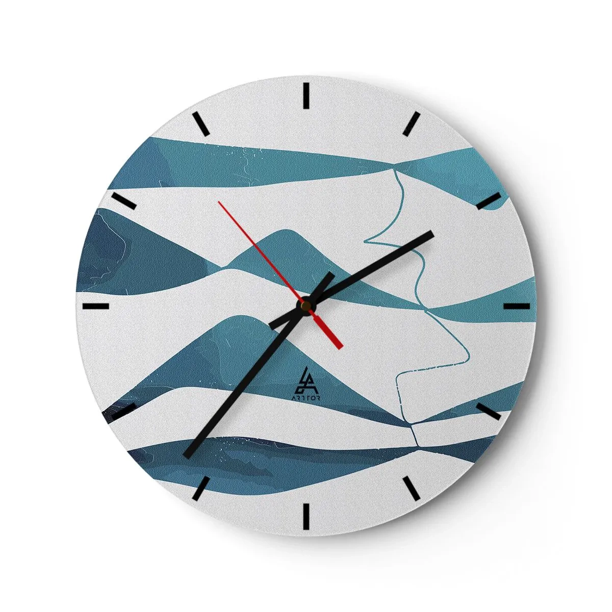 Wall clock - Clock on glass - Abstract waves and lines on a white background in shades of turquoise - 30x30cm - Abstract: Turquoise Relation - Modern wall decoration for the living room, kitchen, and bedroom ARTTOR