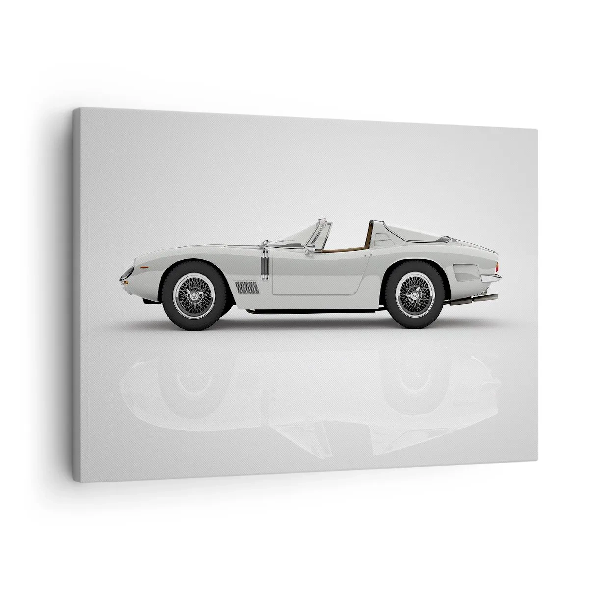 Canvas picture - Classic white convertible on a light background - 70x50cm - Promise of Fun - Modern wall decoration for the living room and bedroom ARTTOR