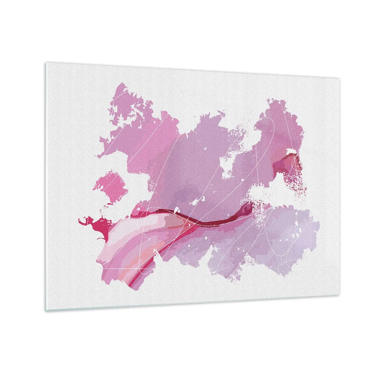 Glass picture - Abstract map in shades of pink and purple on a white background - 70x50cm - Map of a Pink World - Modern wall decoration for the living room and bedroom ARTTOR