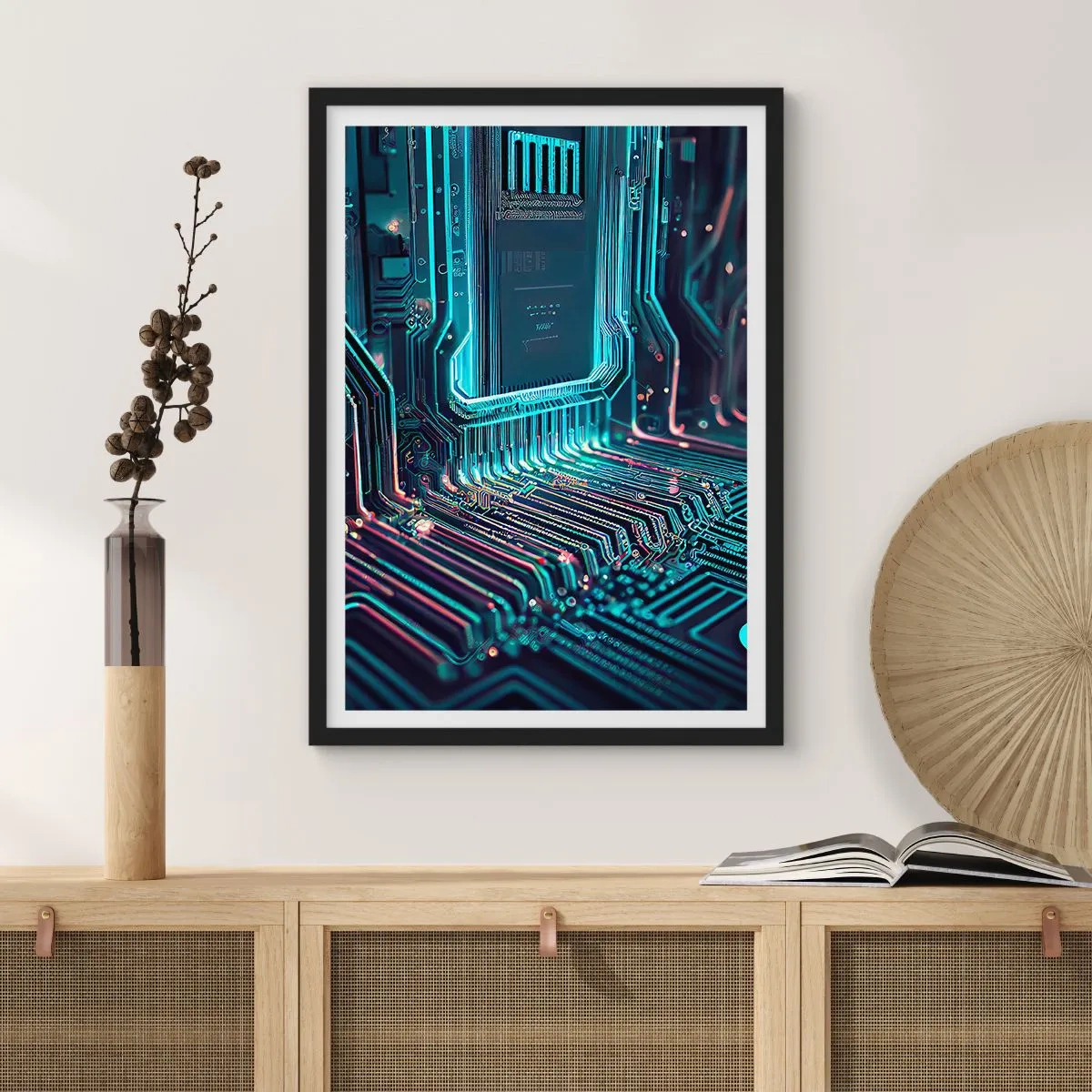 Poster in black frame - futuristic vision of an integrated circuit - 50x70cm - I Was Just Thinking… - Modern wall decoration for the living room and bedroom ARTTOR