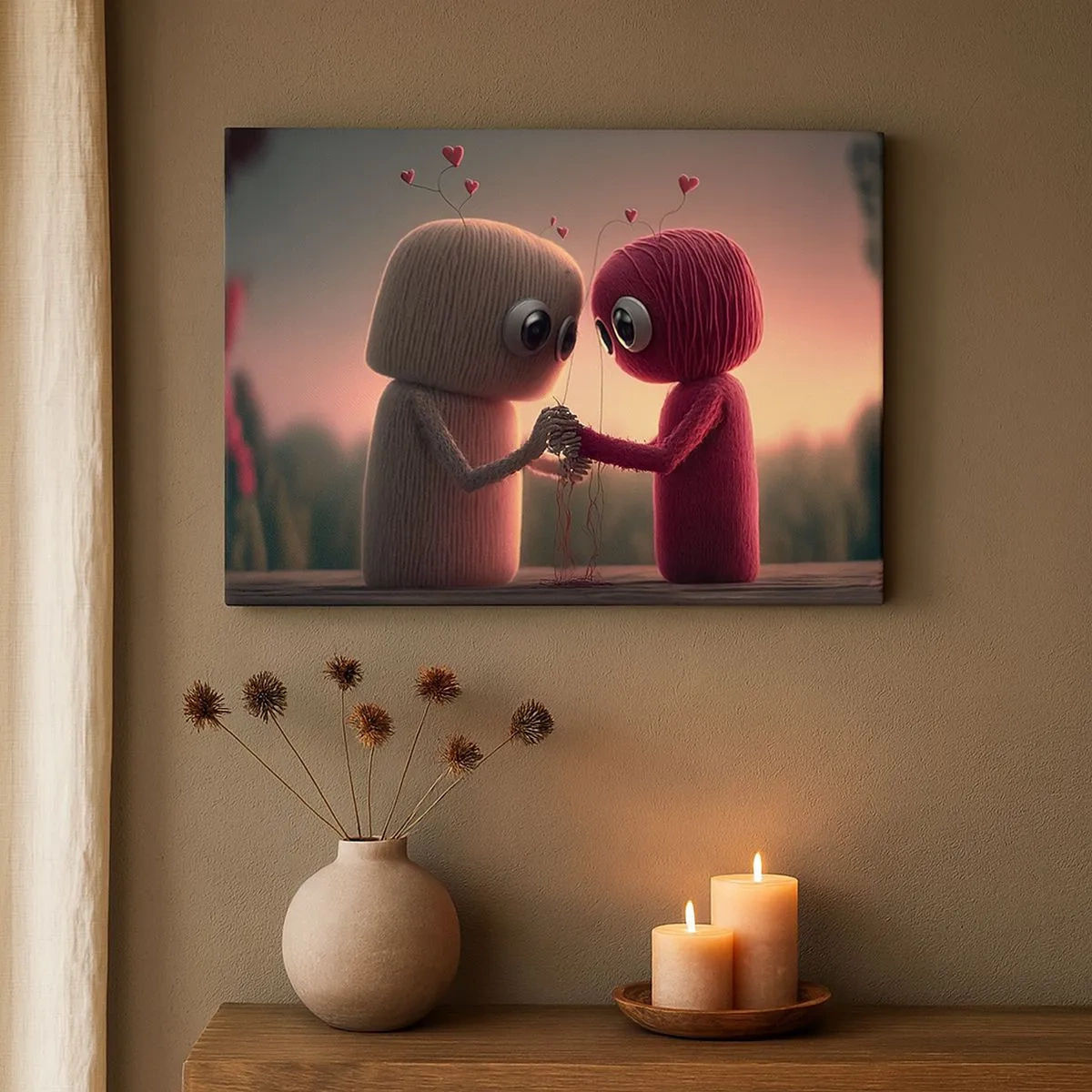 Canvas picture - Yarn characters in a charming heart-themed setting - 70x50cm - Everyone Is Allowed to Love - Modern wall decoration for the living room and bedroom ARTTOR
