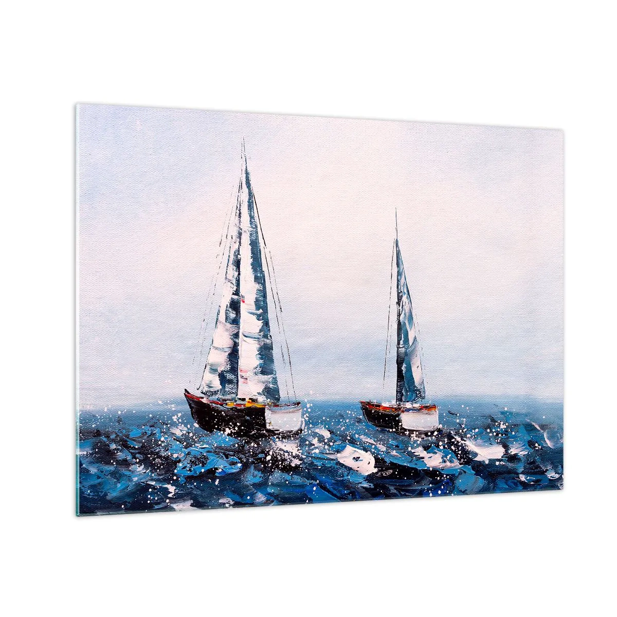 Glass picture - Two yachts on a stormy sea in an impressionistic painterly style. - 70x50cm - Brotherhood of Wind - Modern wall decoration for the living room and bedroom ARTTOR