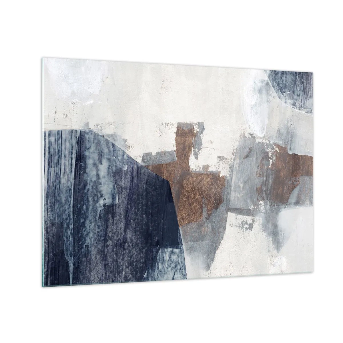 Glass picture - Geometric forms in blue, brown and white - 70x50cm - Blue and Brown Shapes - Modern wall decoration for the living room and bedroom ARTTOR